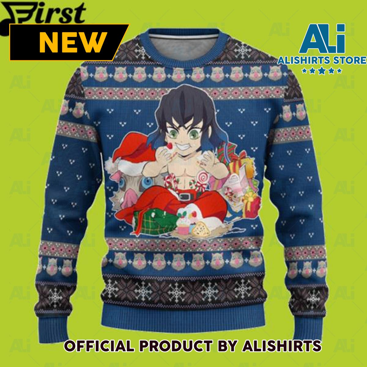 Inosuke Hashibira Demon Slayer Chibi Demon Slayer Ugly Christmas Sweater