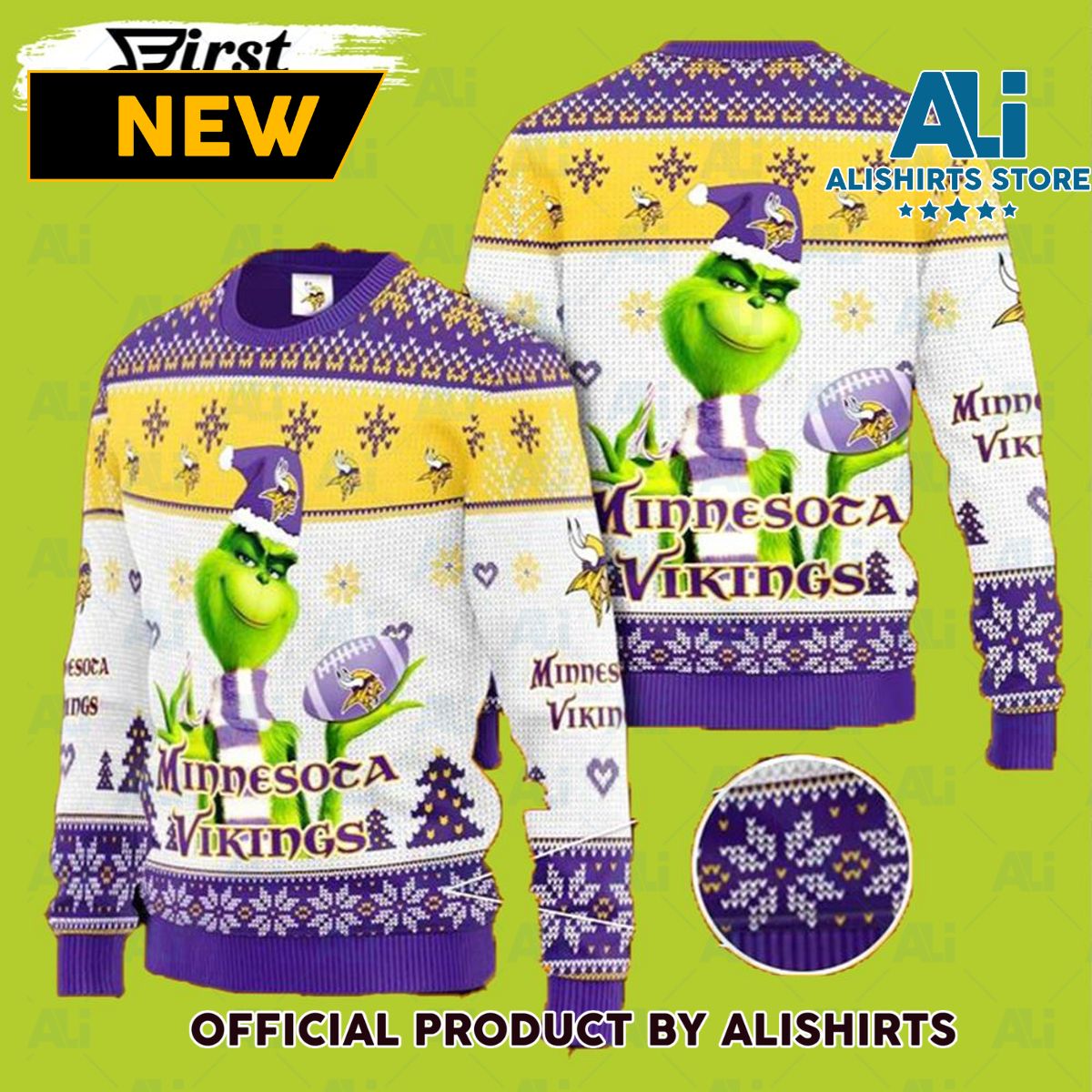 Grinch Knit Minnesota Vikings Ugly Christmas Sweater