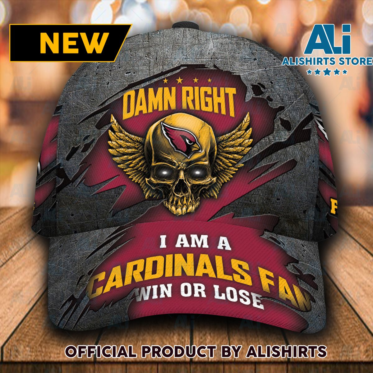 Personalized Arizona Cardinals Skull Damn Right Text Classic Cap