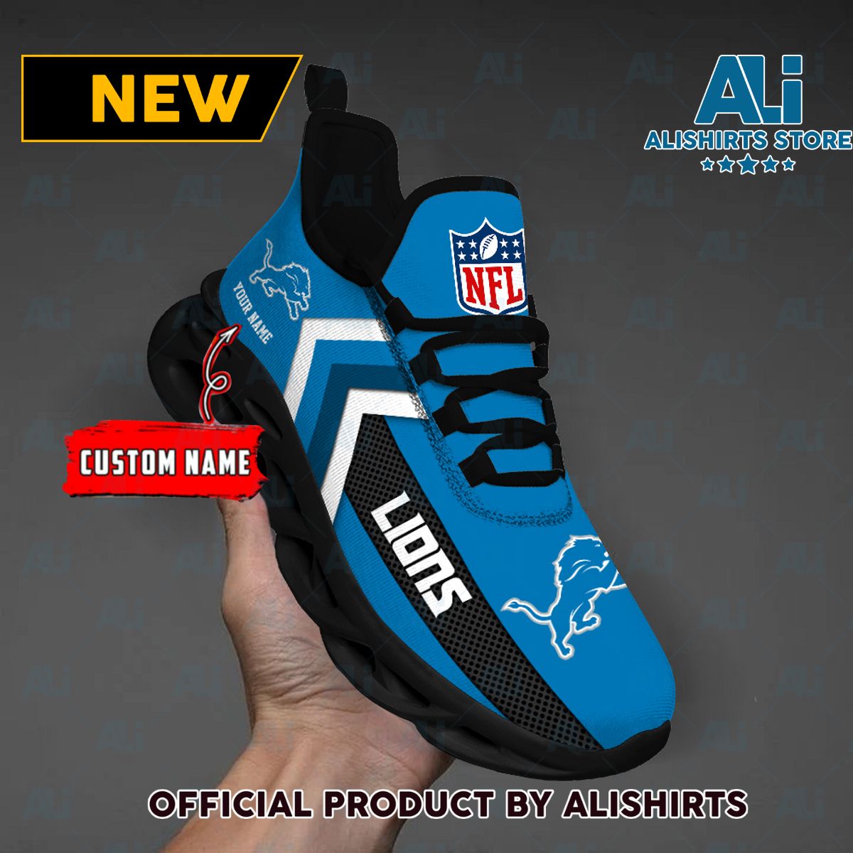 NFL Detroit Lions Team Logo Custom Name Max Soul Shoes
