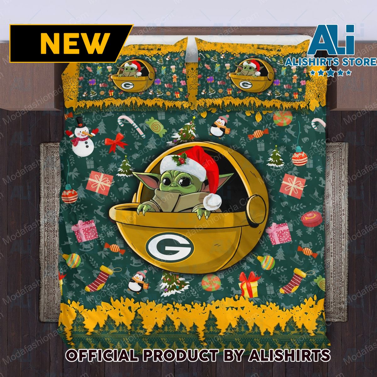Baby Yoda NFL Green Bay Packers Christmas Bedding Sets