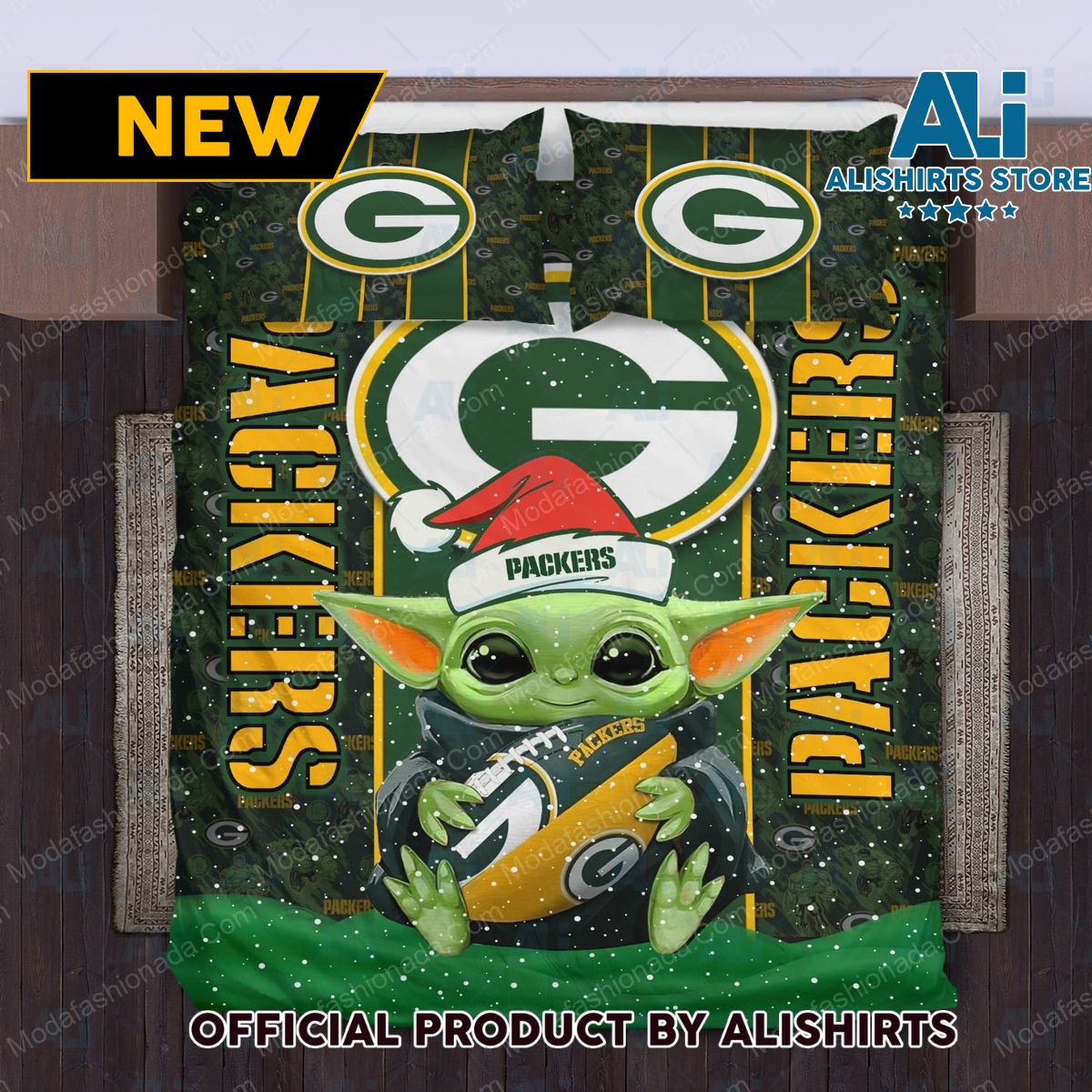 Baby Yoda NFL Green Bay Packers Logo Christmas Bedding Sets