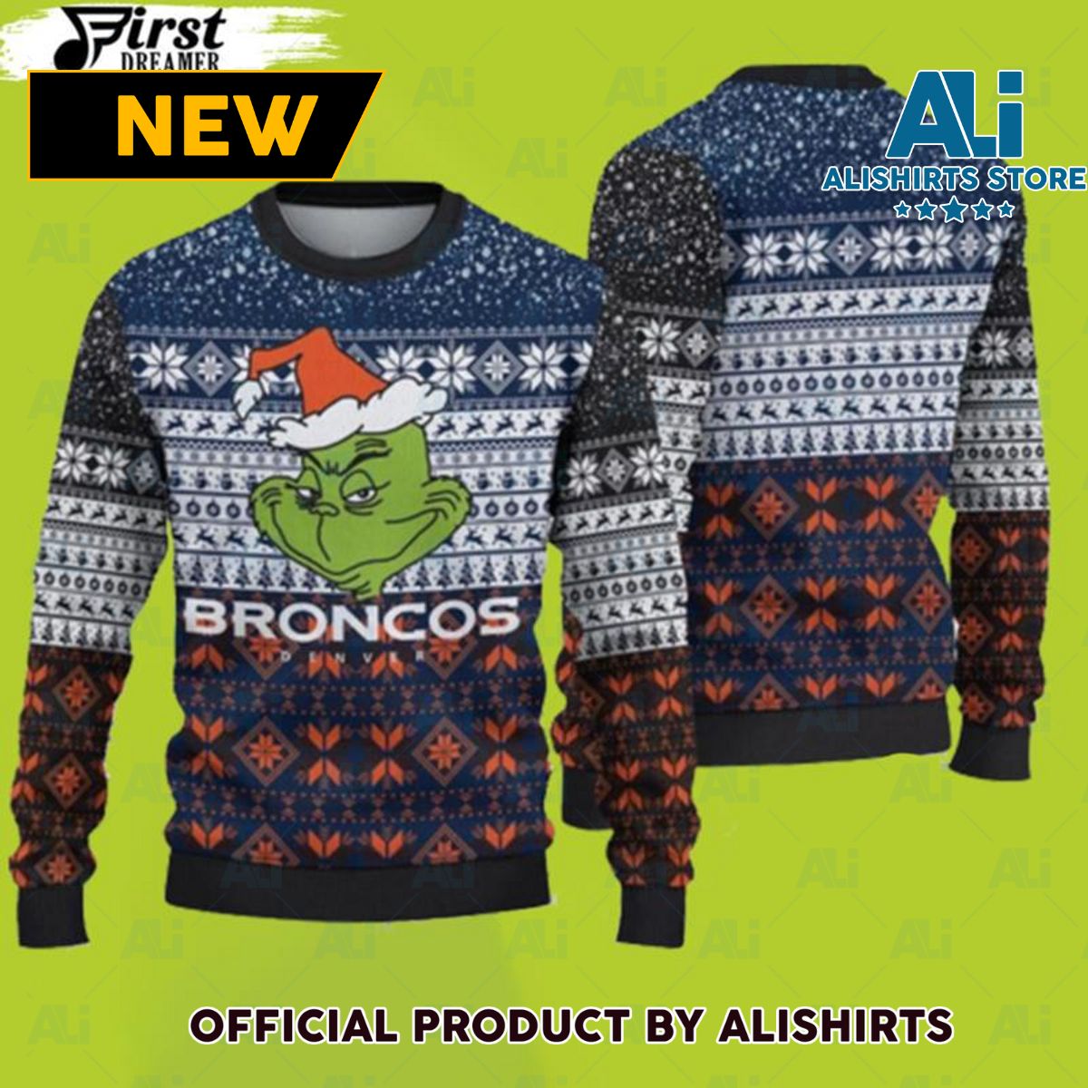 Denver Broncos Christmas Grinch Ugly Christmas Sweater Broncos Christmas Sweater