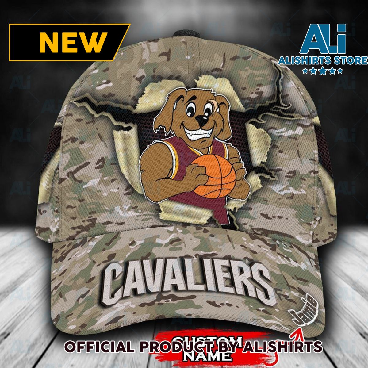 Personalized Cleveland Cavaliers Camo Mascot Classic Cap