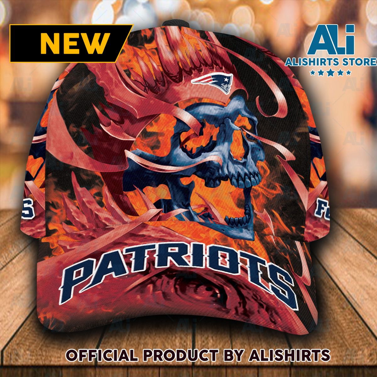 Personalized New England Patriots Flame Skull Classic Cap