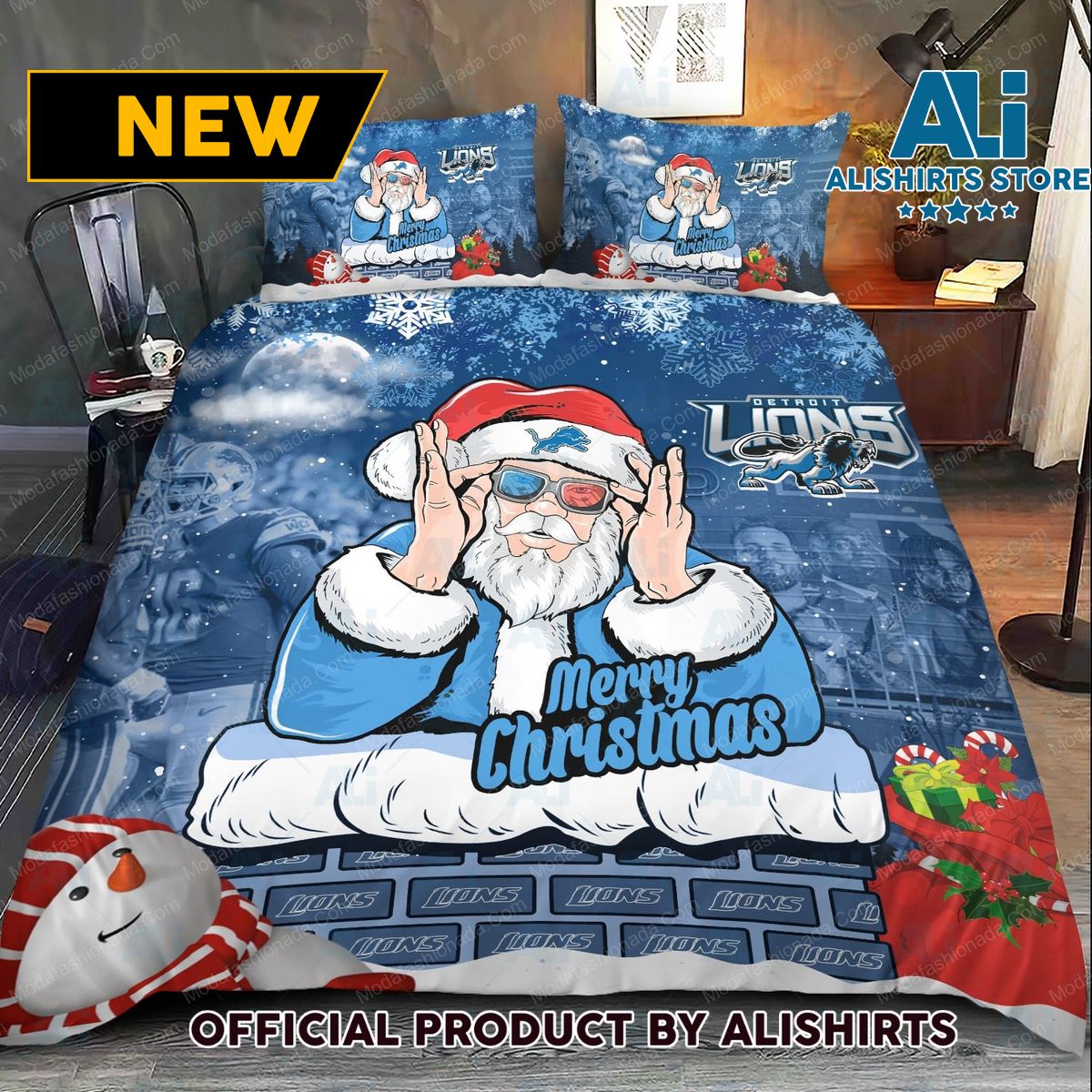 Detroit Lions Christmas Santa Claus Bedding Sets
