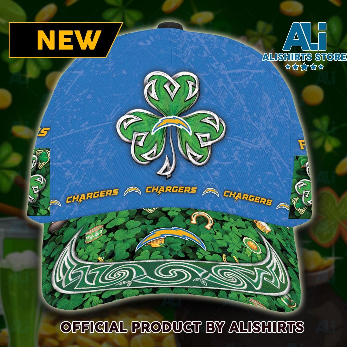 Personalized Los Angeles Chargers St Patrick Day Classic Cap