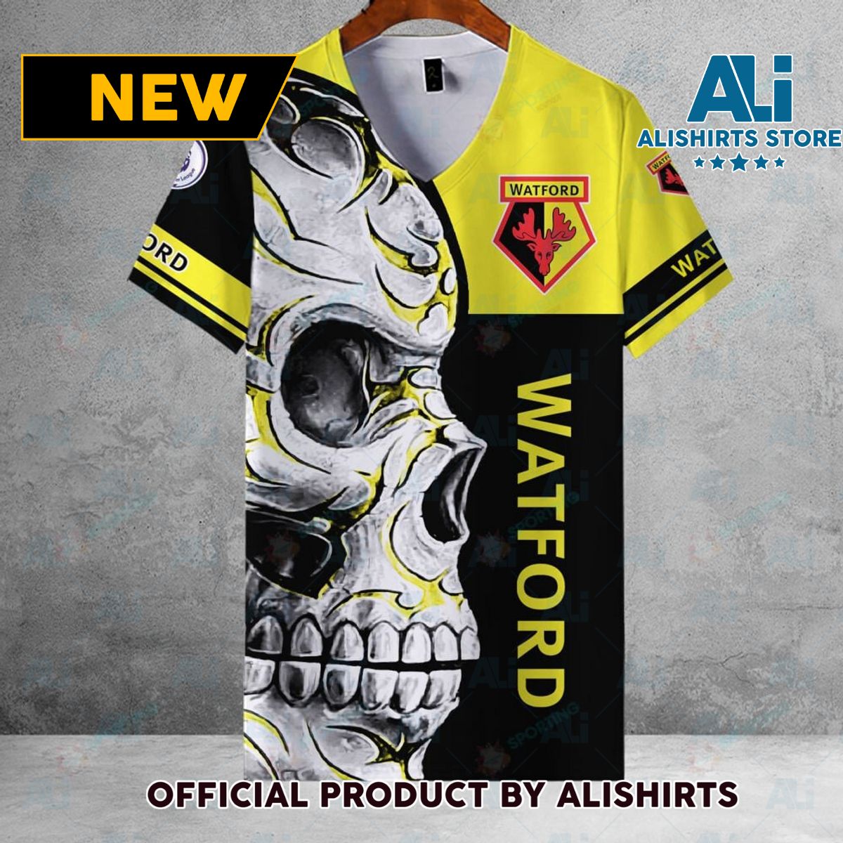 Watford FC EPL Skull Football Hawaiian shirt