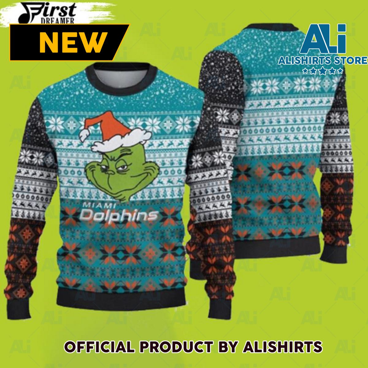 Miami Dolphins Christmas Grinch Ugly Christmas Sweater Dolphins Christmas Sweater