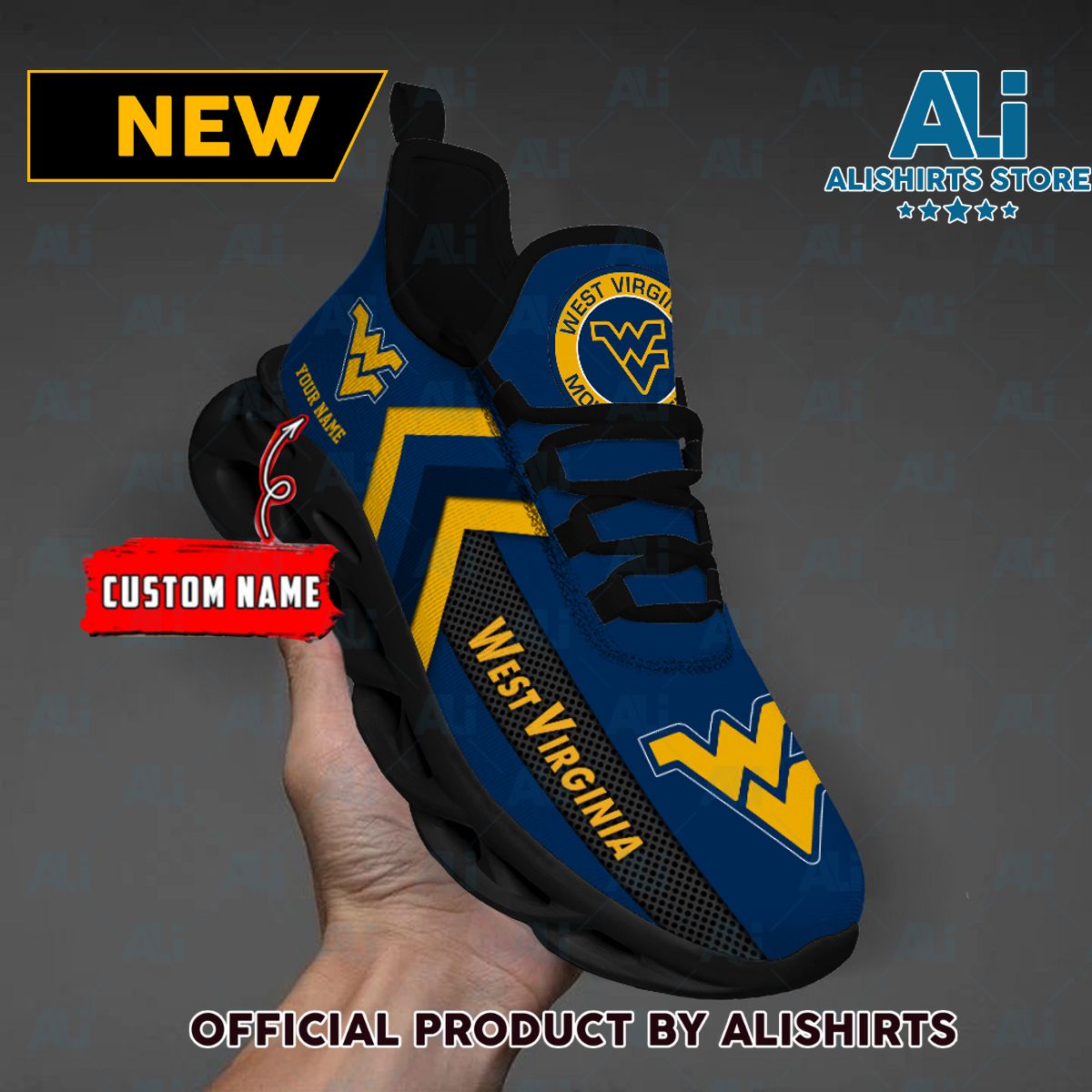 NCAA West Virginia Mountaineers Team Logo Custom Name Max Soul Shoes