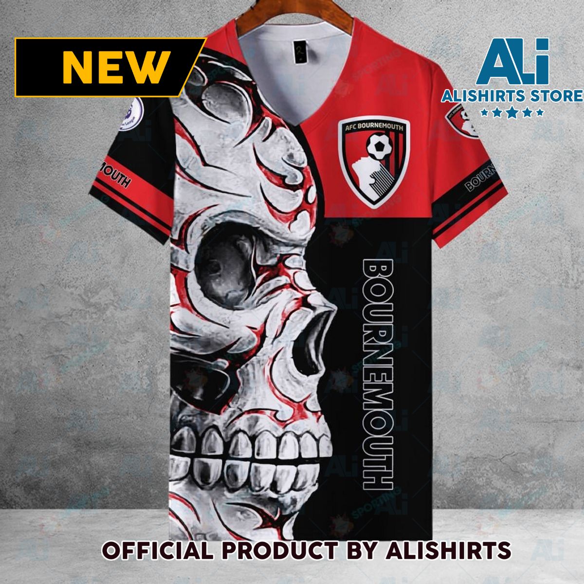 AFC Bournemouth FC EPL Skull Football Hawaiian shirt