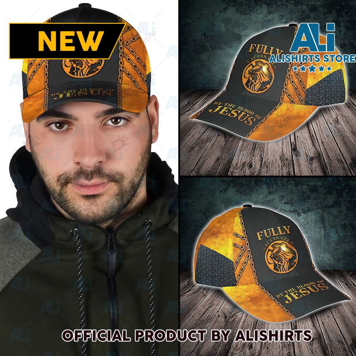 Fully Vaccinated By The Blood Of Jesus Classic Cap  Gray & Gold