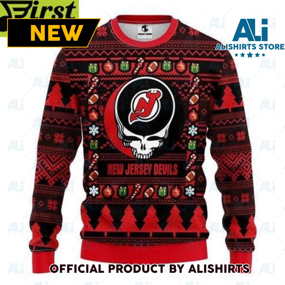 New Jersey Devils Grateful Dead Christmas For Fans Ugly Christmas