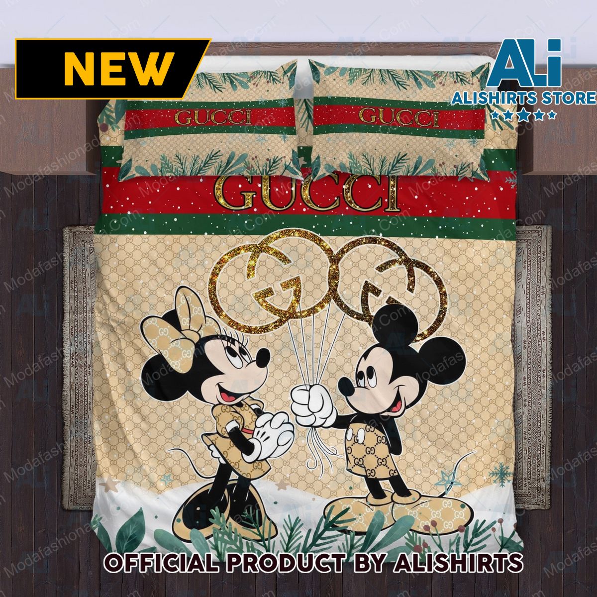 Gucci Couple Disney Mickey Christmas Bedding Sets