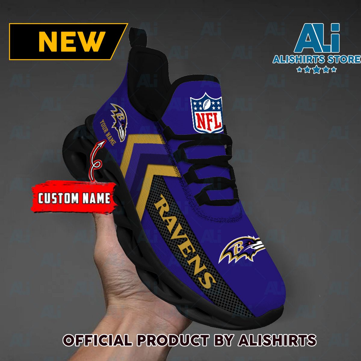 NFL Baltimore Ravens Team Logo Custom Name Max Soul Shoes
