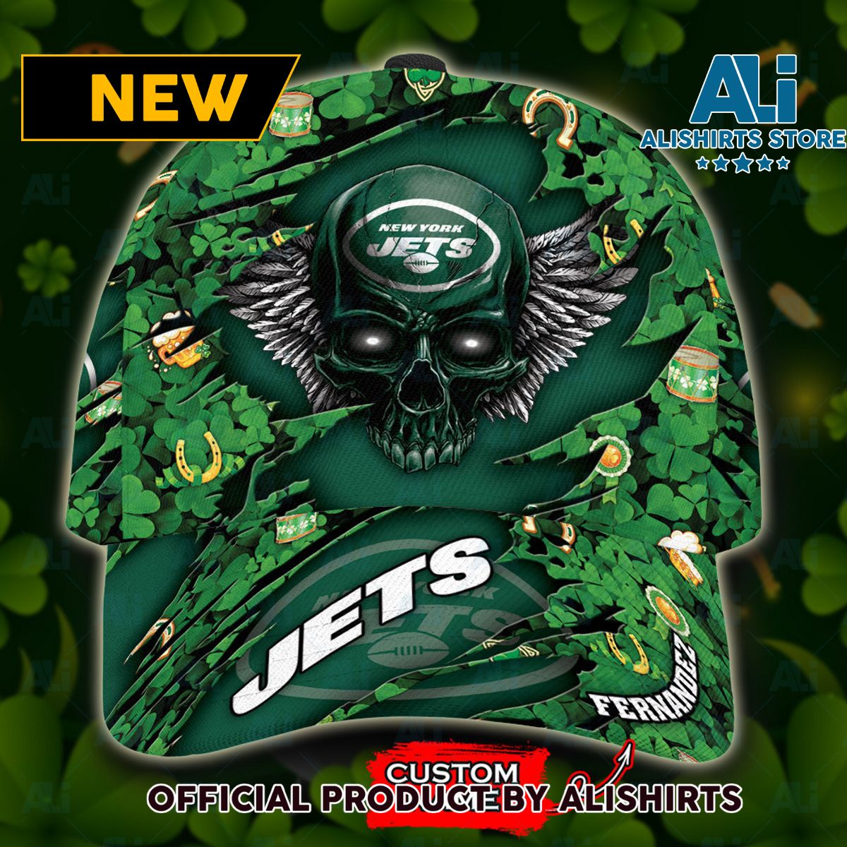 Personalized New York Jets St Patrick Day Skull Classic Cap