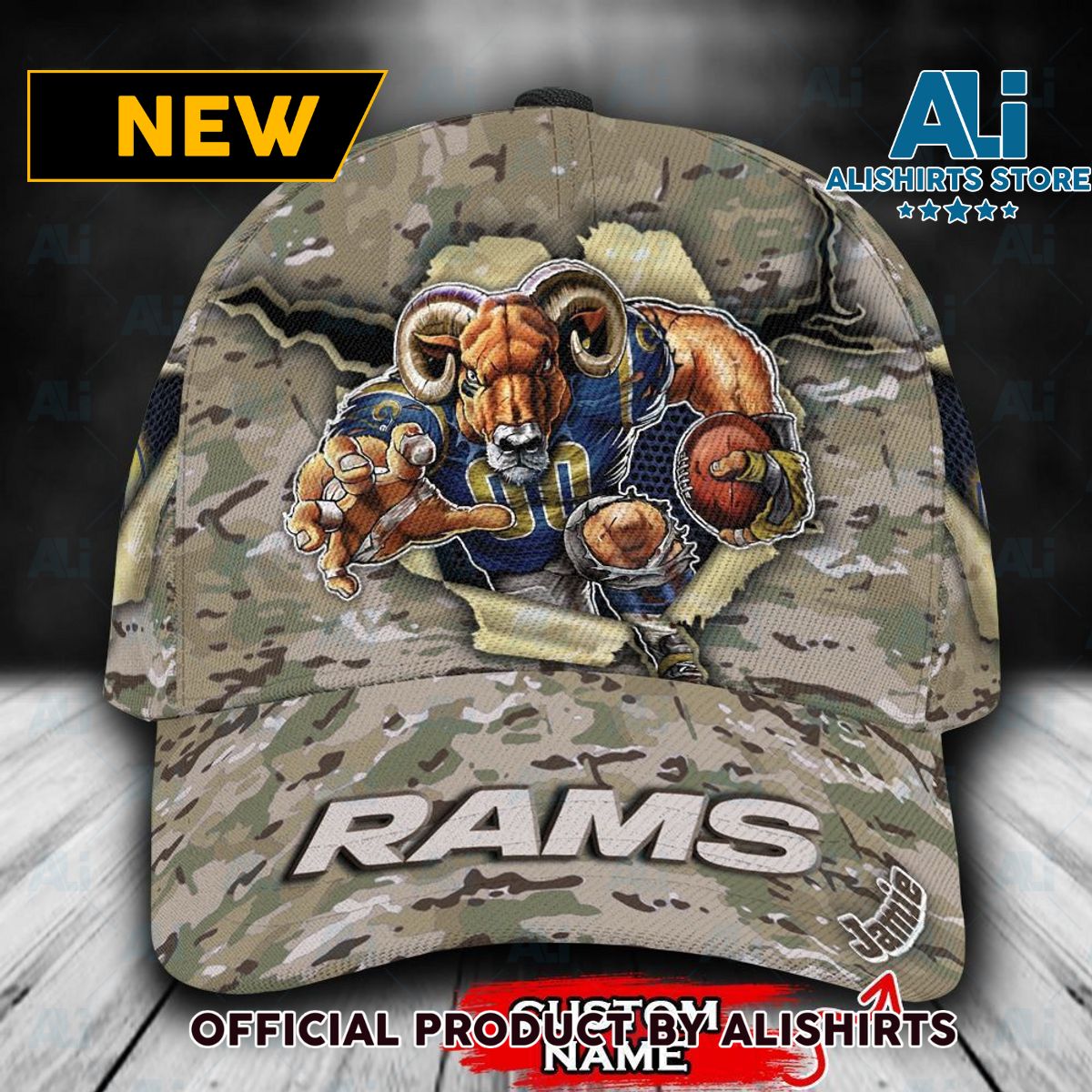 Personalized Los Angeles Rams Camo Mascot Classic Cap