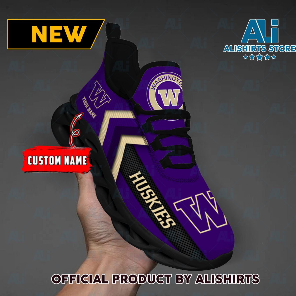 NCAA Washington Huskies Team Logo Custom Name Max Soul Shoes