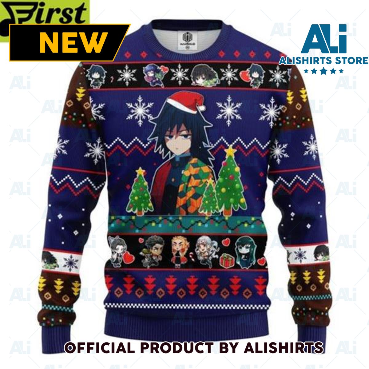 Giyu Tomioka Blue Demon Slayer Chibi Demon Slayer Ugly Christmas Sweater