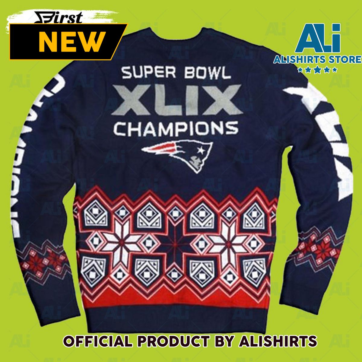 Supper Bowl XLIX New England Patriots Ugly Christmas Sweater