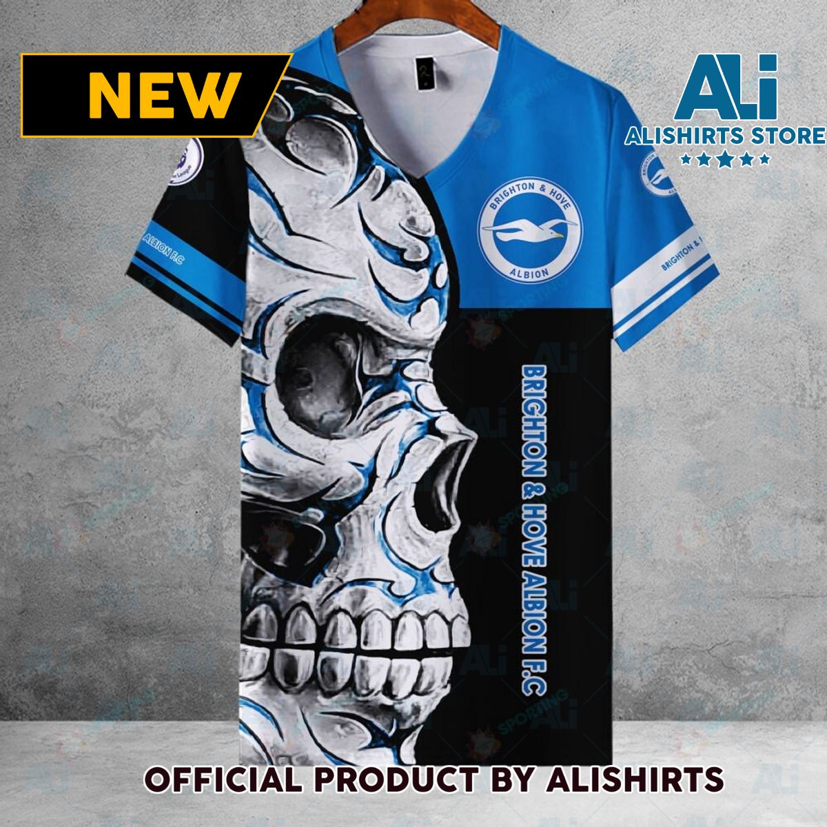 Brighton & Hove Albion FC EPL Skull Football Hawaiian shirt