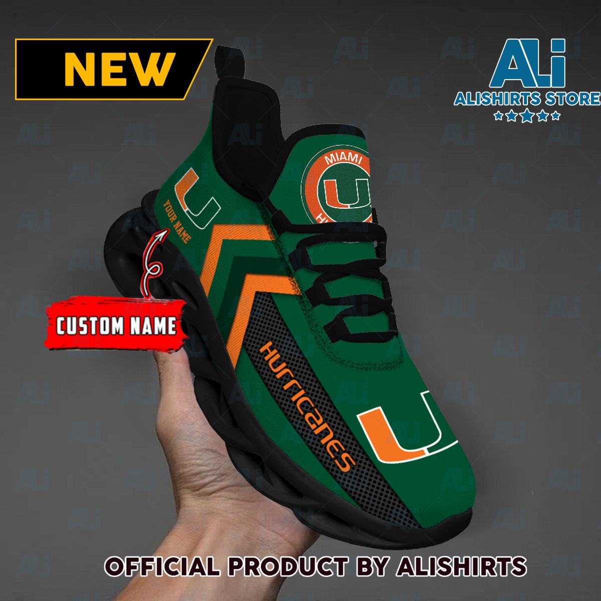 NCAA Miami Hurricanes Team Logo Custom Name Max Soul Shoes