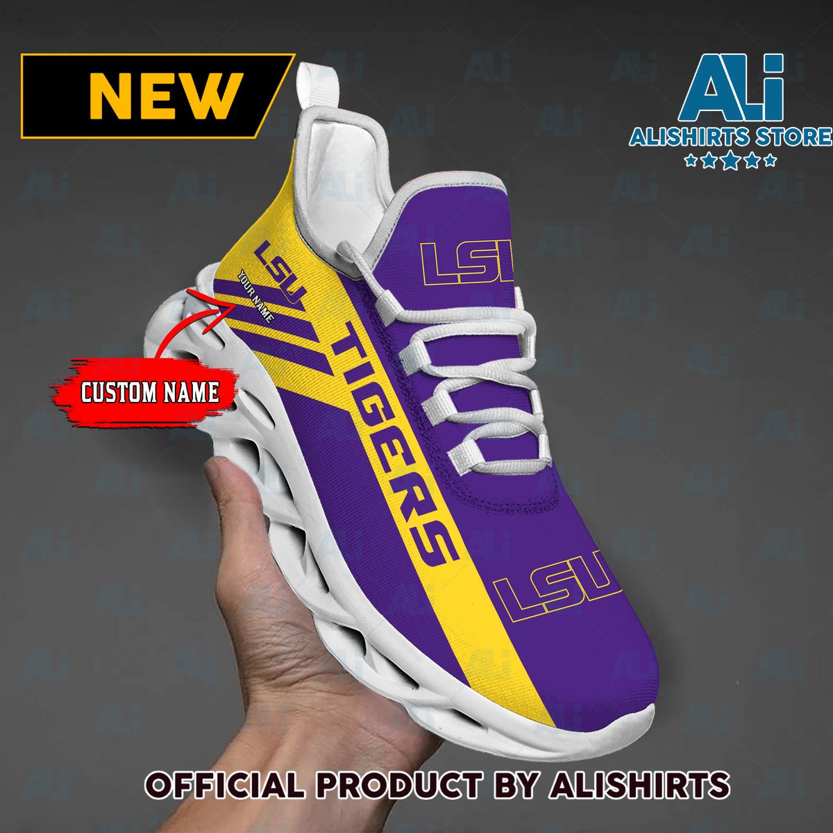 NCAA 1 LSU Tigers Custom Name Max Soul Shoes