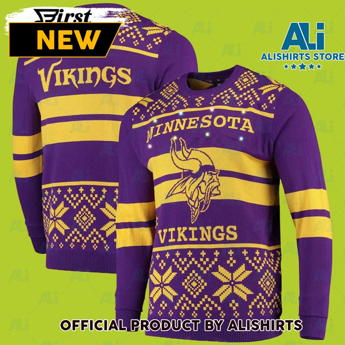 Gold Minnesota Vikings Ugly Christmas Sweater Light Up Ugly Sweater