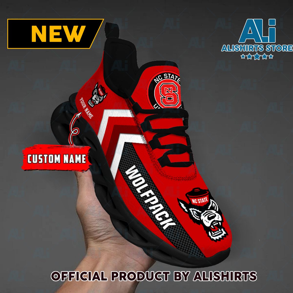 NCAA NC State Wolfpack Team Logo Custom Name Max Soul Shoes