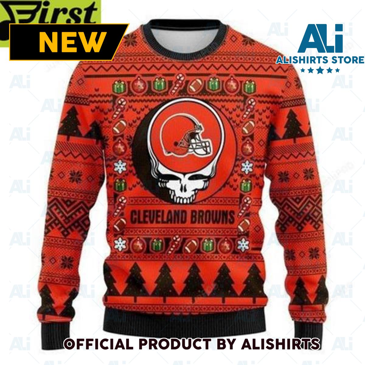 Nfl Cleveland Browns Grateful Dead Ugly Christmas Sweater All Over