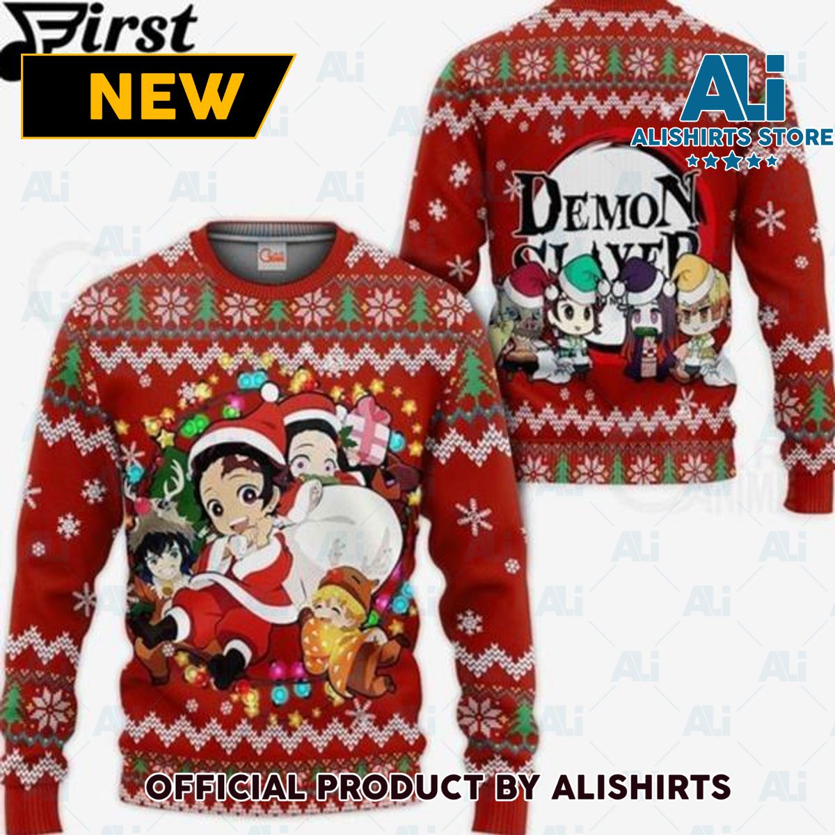 Giftngon ñ Demon Slayer Ugly Christmas Sweater Kimetsu No Yaiba Xmas Gift