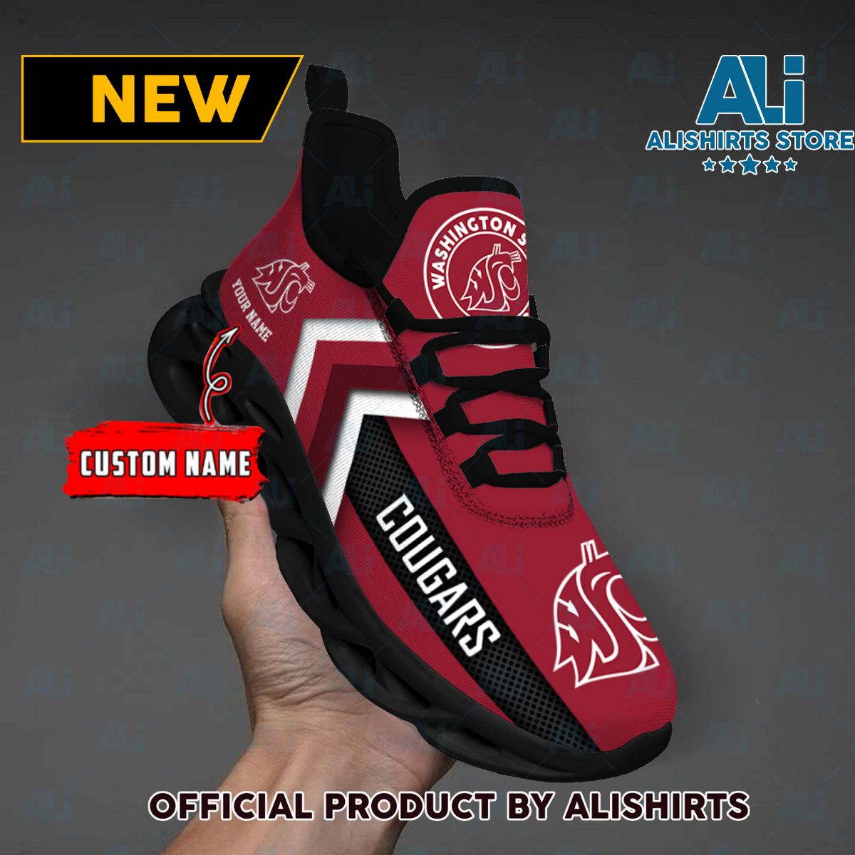 NCAA Washington State Cougars Team Logo Custom Name Max Soul Shoes