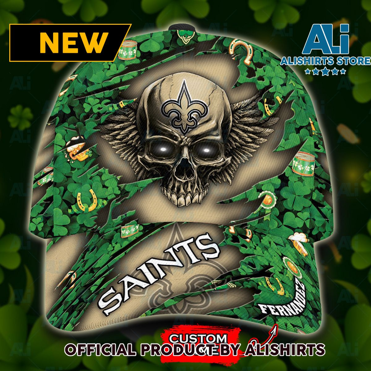 Personalized New Orleans Saints St Patrick Day Skull Classic Cap