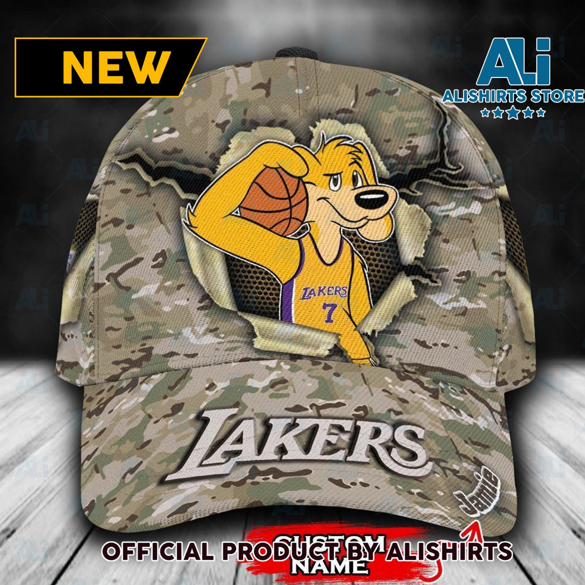 Personalized Los Angeles Lakers Camo Mascot NBA Classic Cap