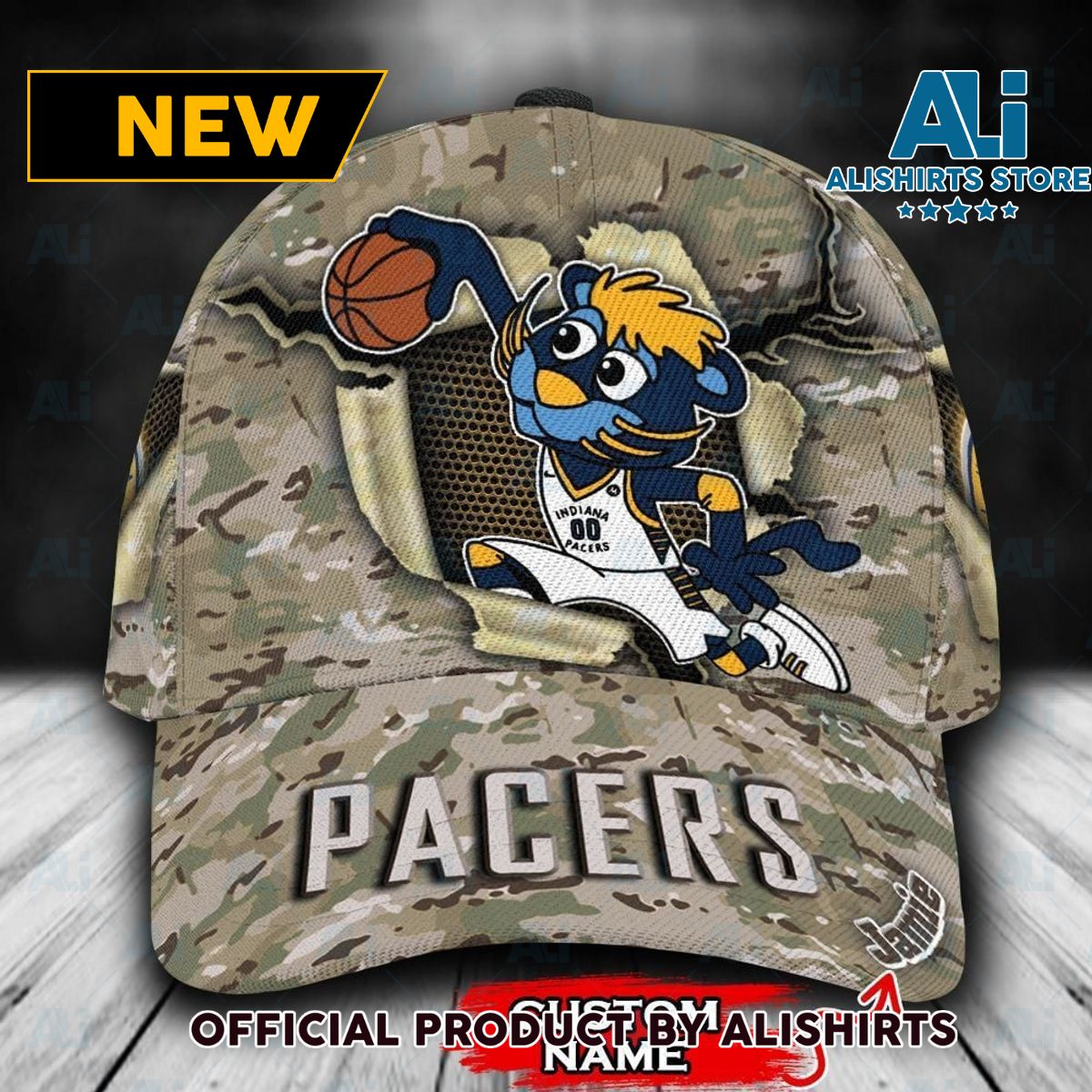 Personalized Indiana Pacers Camo Mascot NBA Classic Cap