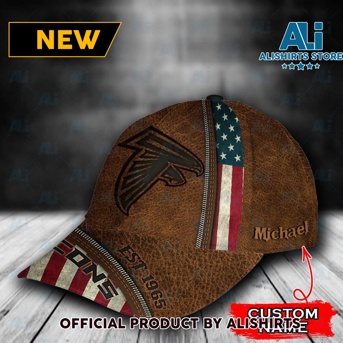 Personalized Atlanta Falcons USA Flag Zipper Classic Cap  Brown