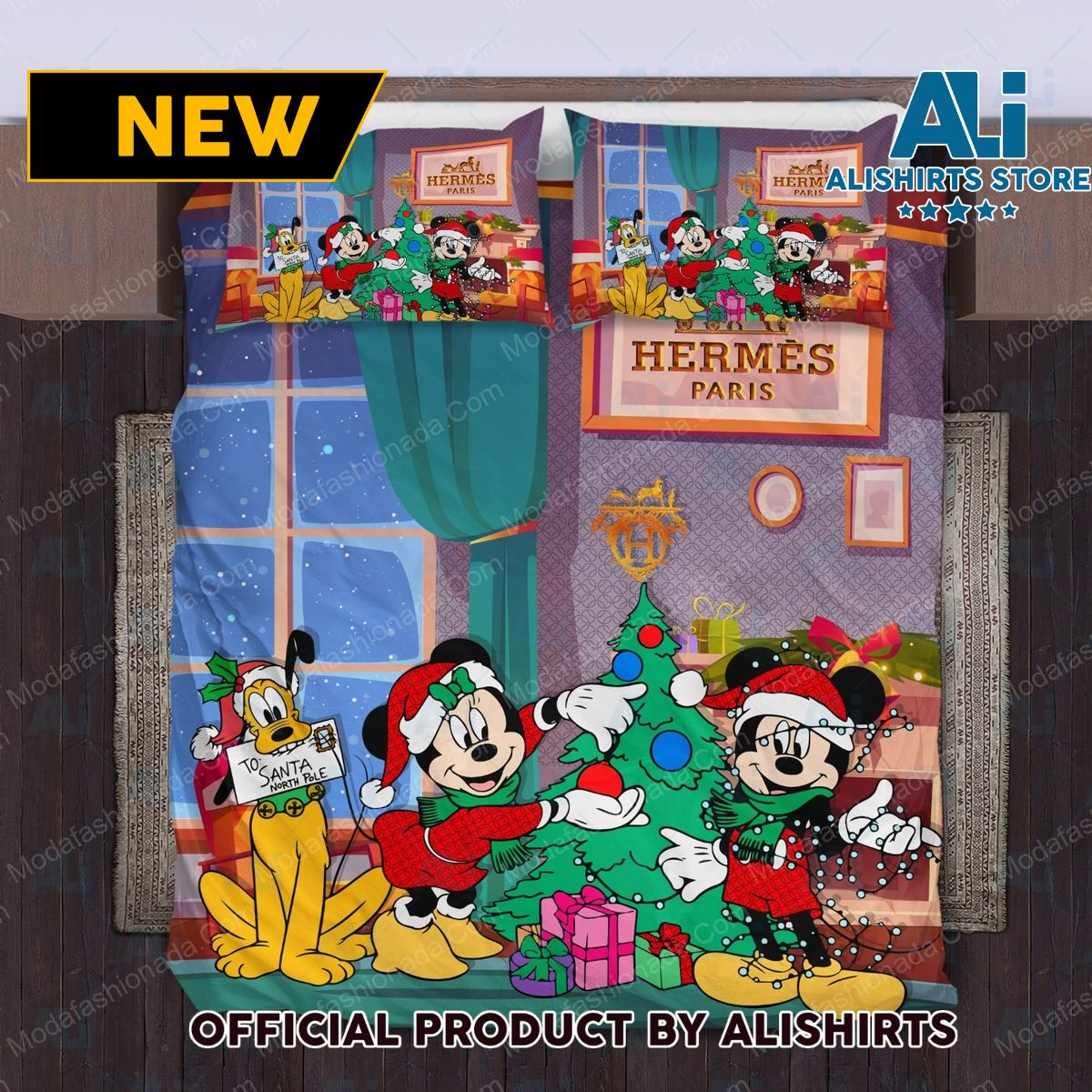 Mickey And Minnie Hermès Merry Christmas Bedding Sets