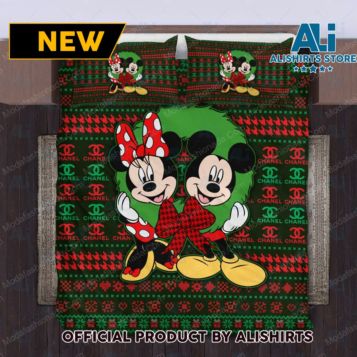 Mickey And Minnie Pattern Chanel Merry Christmas Bedding Sets