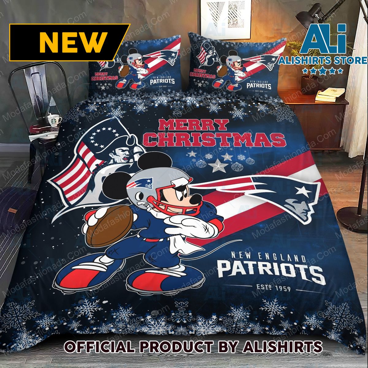Mickey Mouse NFL New England Patriots Christmas Bedding Sets