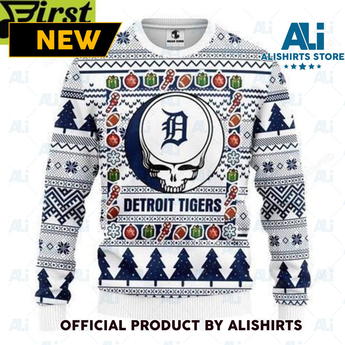 Mlb Detroit Tigers Grateful Dead Ugly Christmas Sweater