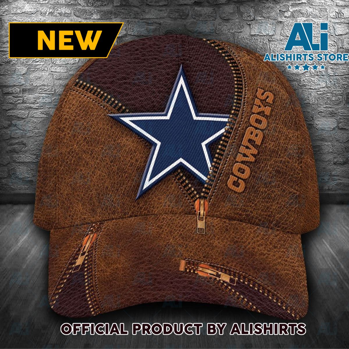 Personalized Dallas Cowboys Zipper Classic Cap  Brown