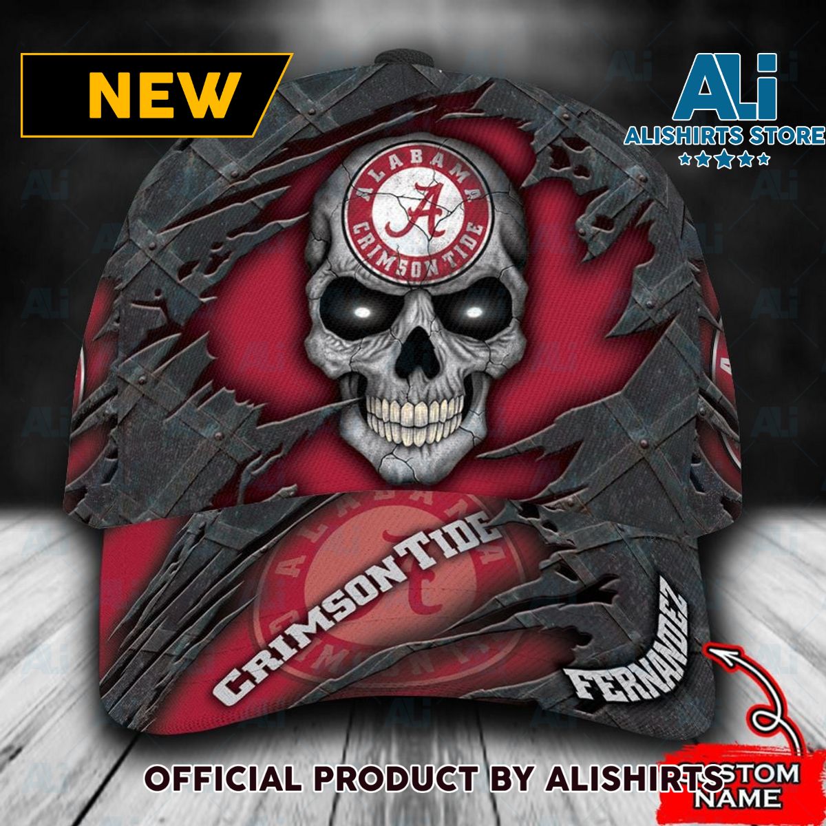 Personalized Alabama Crimson Tide Skull All Over Print 3D Classic Cap