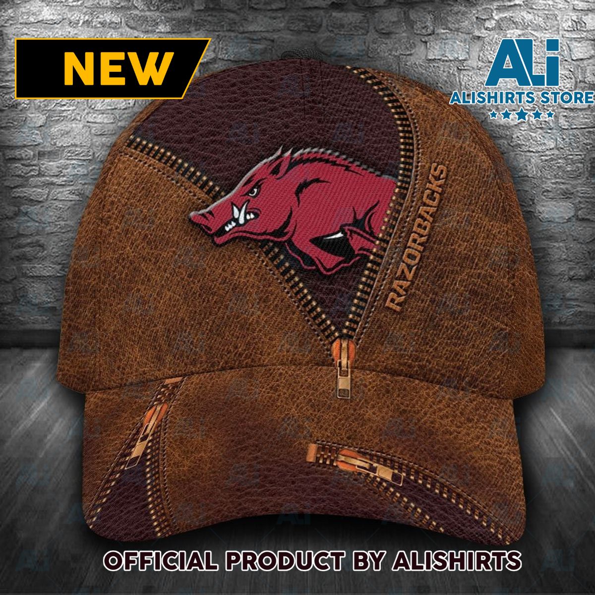 Personalized Arkansas Razorbacks Zipper All Over Print 3D Classic Cap  Brown