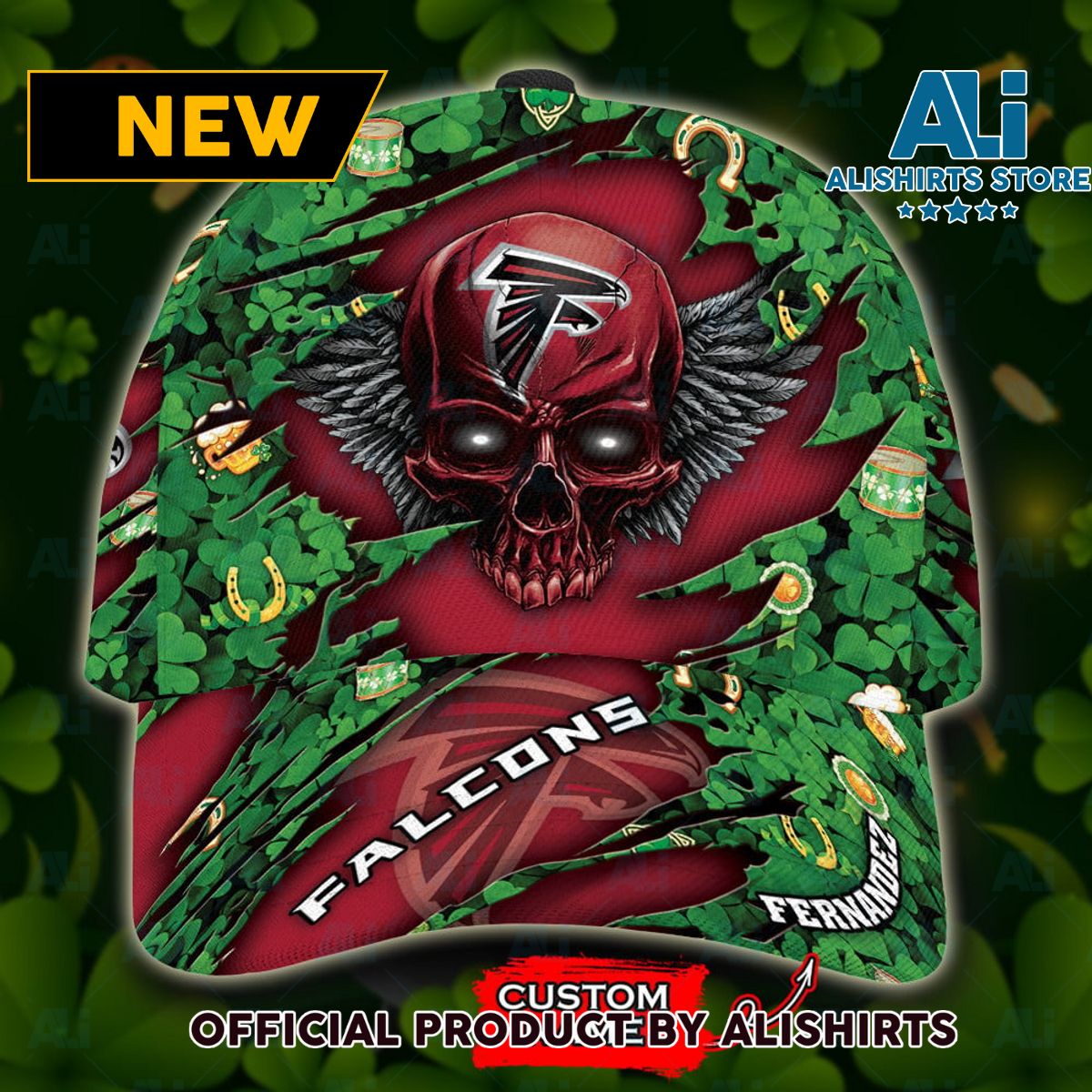 Personalized Atlanta Falcons St Patricks Day Skull All Over Print 3D Classic Cap