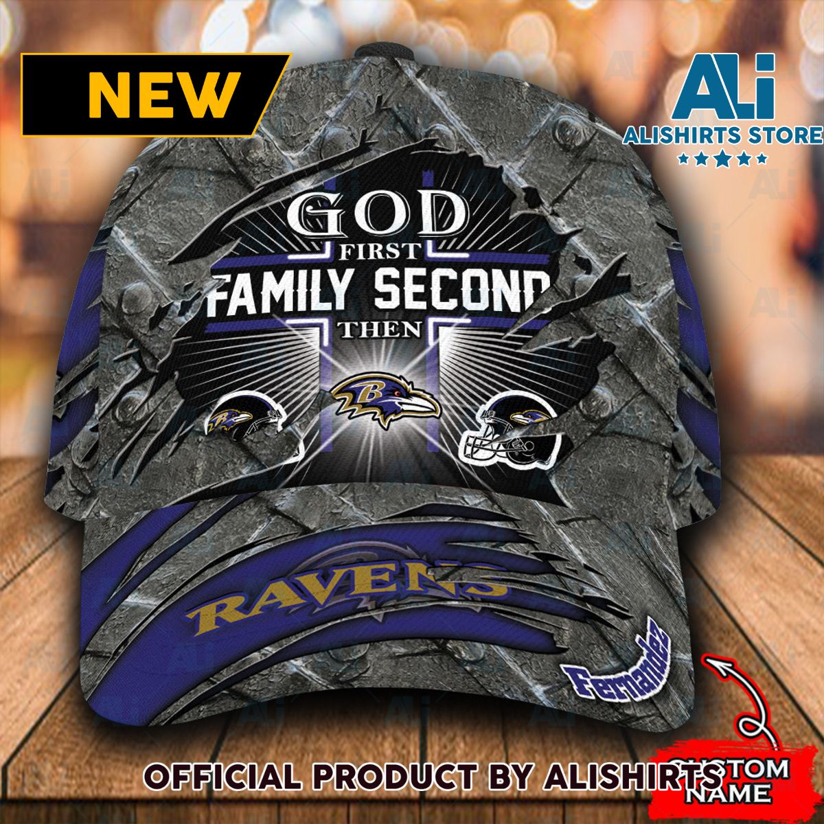 Personalized Baltimore Ravens God First Family Second Classic Cap