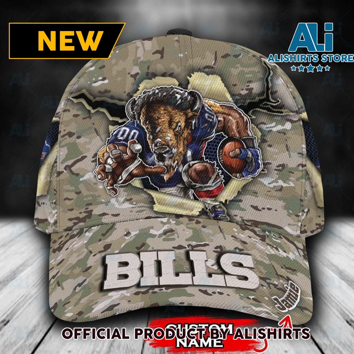 Personalized Buffalo Bills Camo Mascot All Over Print 3D Classic Cap