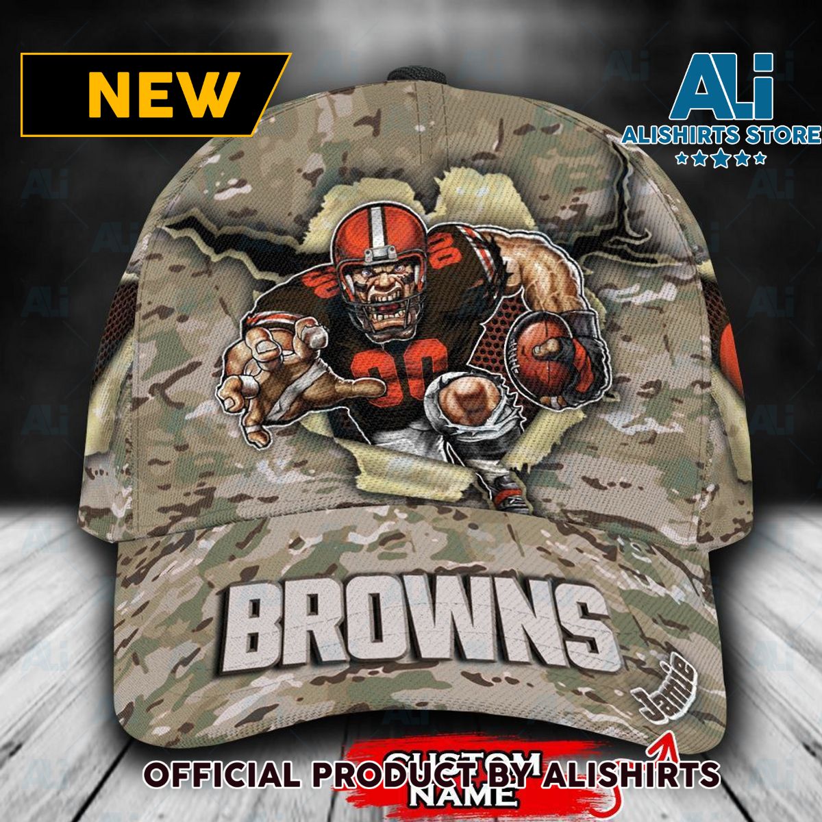 Personalized Cleveland Browns Camo Mascot Classic Cap