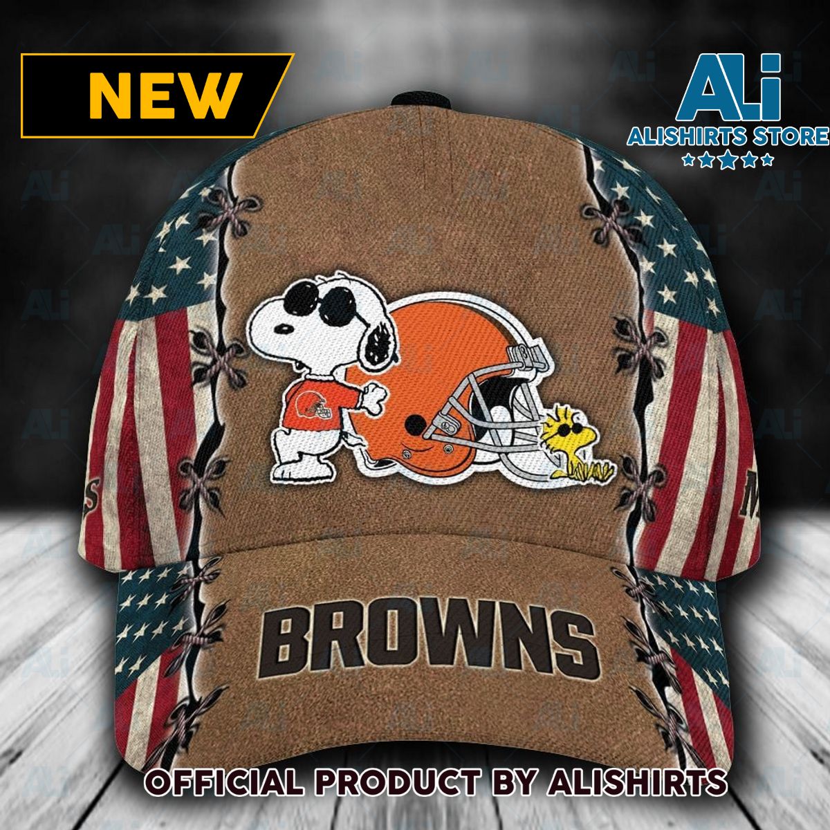 Personalized Cleveland Browns Snoopy USA Flag Classic Cap