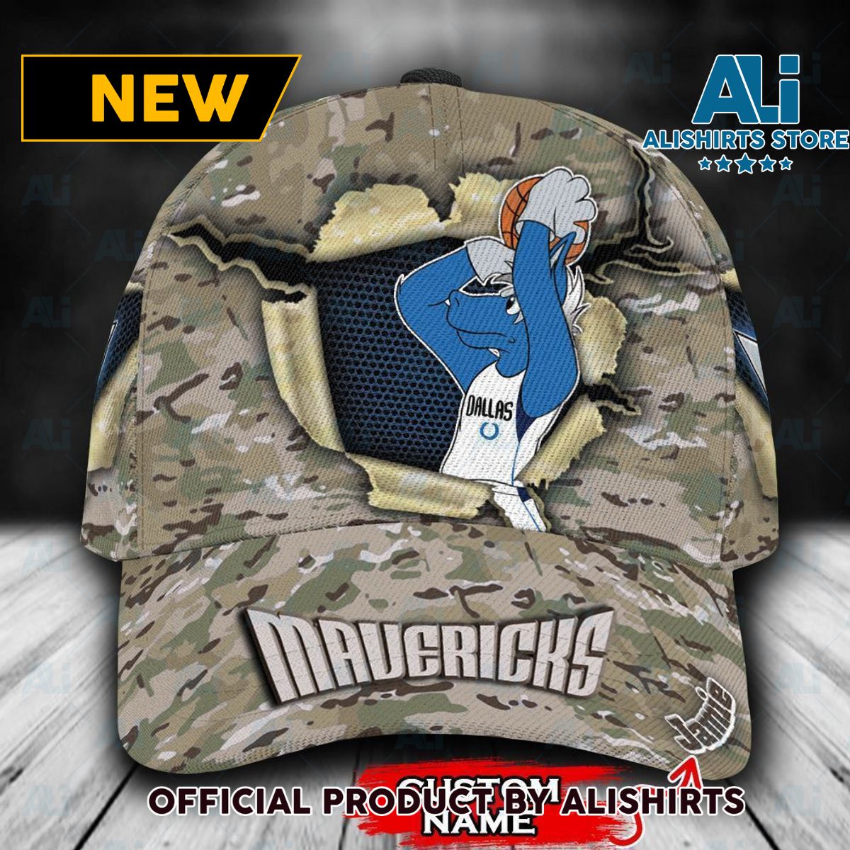 Personalized Dallas Mavericks Camo Mascot NBA Classic Cap