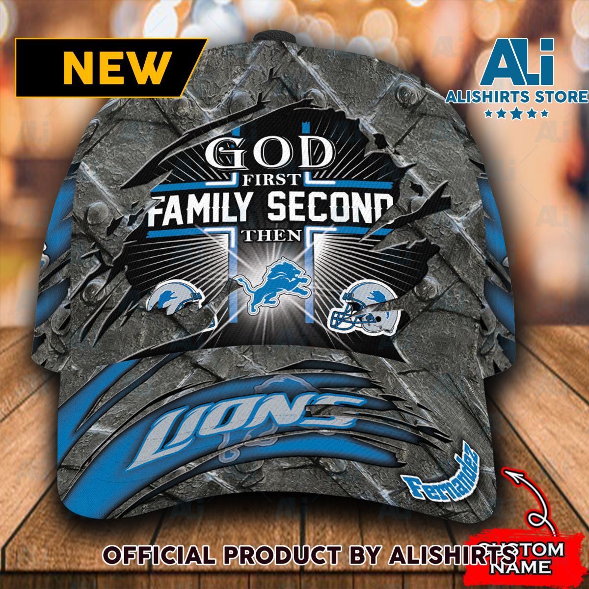 Personalized Detroit Lions God First Family Second Classic Cap